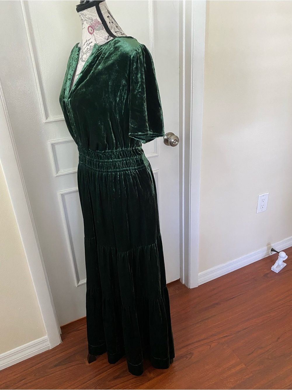 Anthropologie XL Emerald Green Velvet Tiered Maxi Dress Boho Luxe - Picture 13 of 16